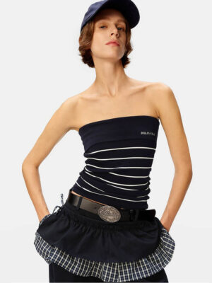 Slim-Fit Navy Striped Knit Tube Top