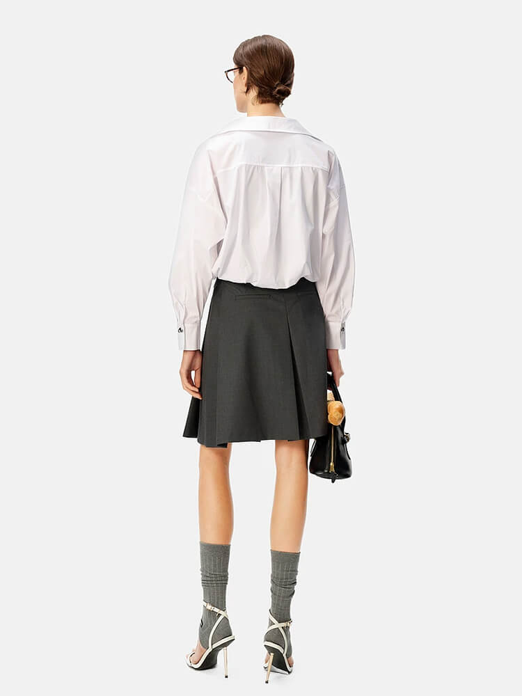 Structured Gray Mid-Length Pleated Skirt - Image 3