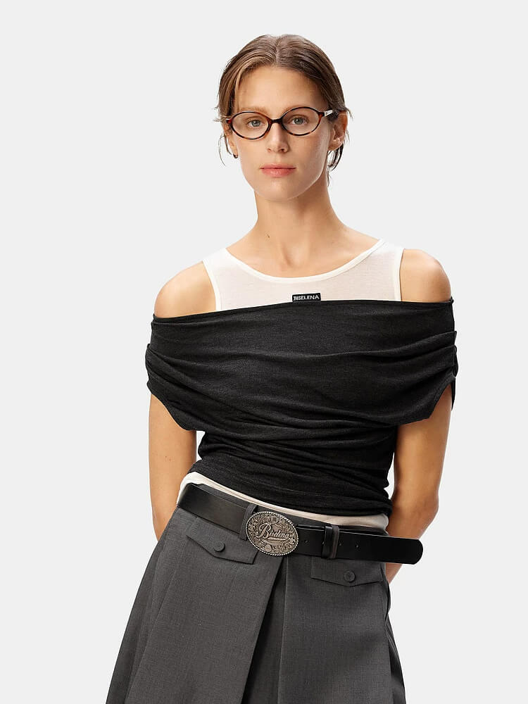 Two-Tone Asymmetric Layered Sleeveless Top