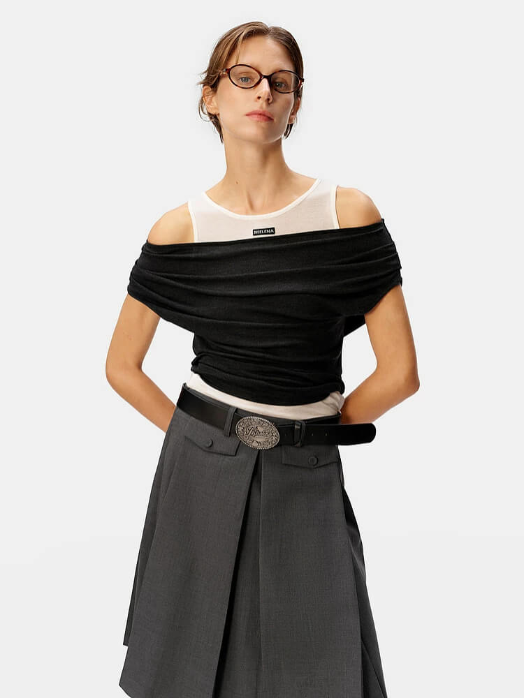 Two-Tone Asymmetric Layered Sleeveless Top - Image 5