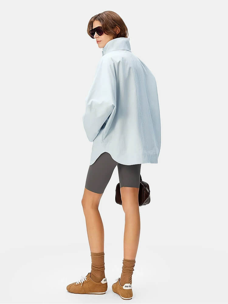 Casual Oversized Stand Collar Coat with Cuff Detail - Image 2