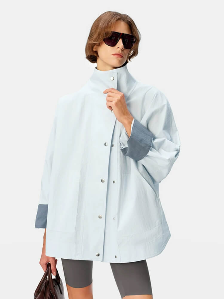 Casual Oversized Stand Collar Coat with Cuff Detail - Image 6