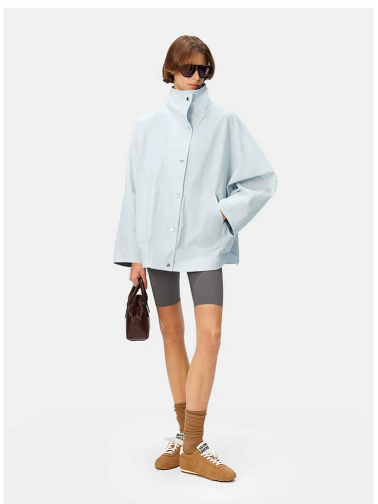 Casual Oversized Stand Collar Coat with Cuff Detail - Image 4