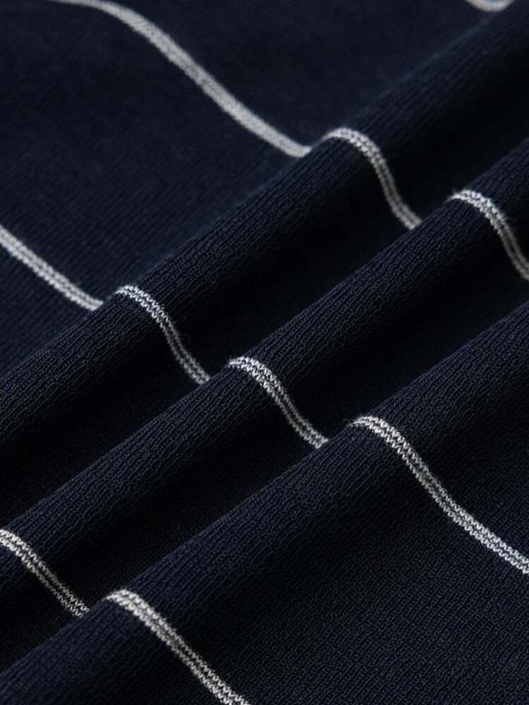 Navy Stripe Off-the-Shoulder Long Sleeve Top - Image 6