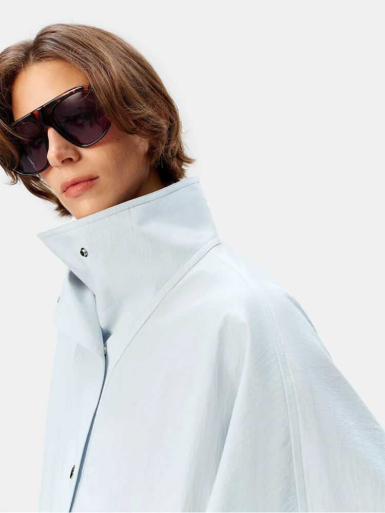 Casual Oversized Stand Collar Coat with Cuff Detail - Image 3