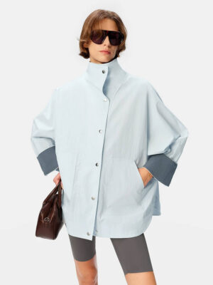Casual Oversized Stand Collar Coat with Cuff Detail