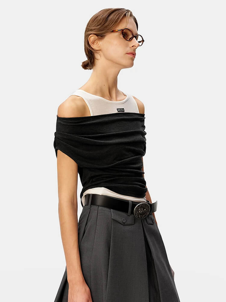 Two-Tone Asymmetric Layered Sleeveless Top - Image 2